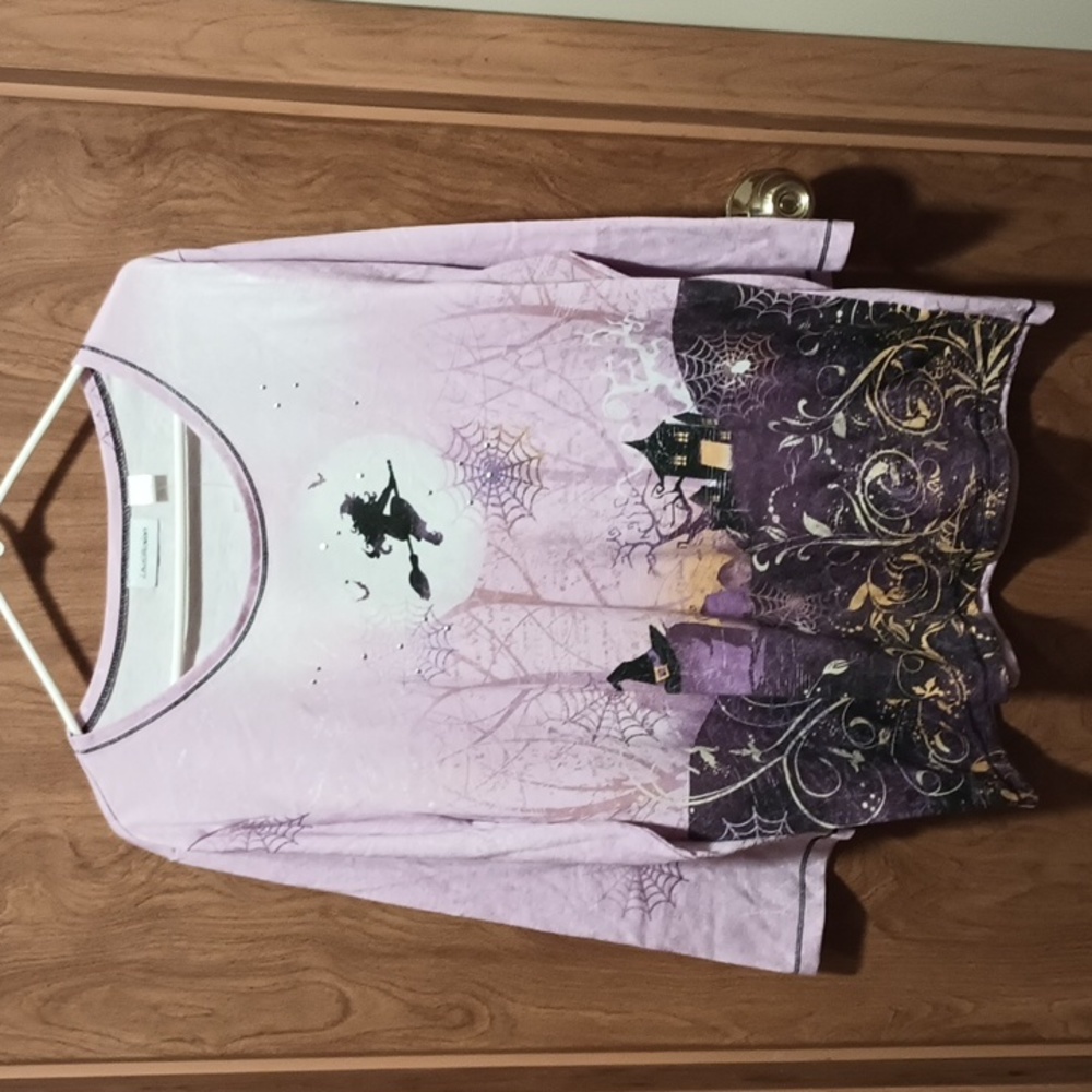 Spooky Halloween Witch Web Haunted Graveyard Tunic Top T-shirt Costume Shirt NWT